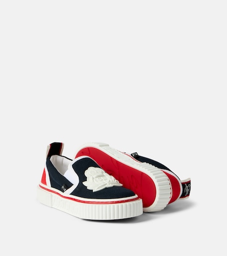 Christian Louboutin Kids 페드리토 보트 크레스트 캔버스 슬립온 스니커즈