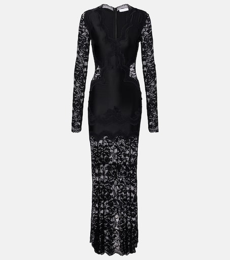 Lace-trimmed jersey maxi dress in black - Rabanne