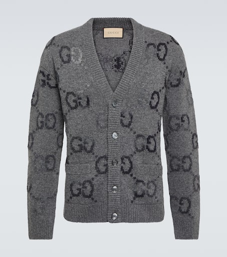 Jumbo GG intarsia wool-blend cardigan in grey - Gucci | Mytheresa