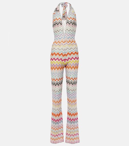Zigzag halterneck lamé jumpsuit in multicoloured - Missoni