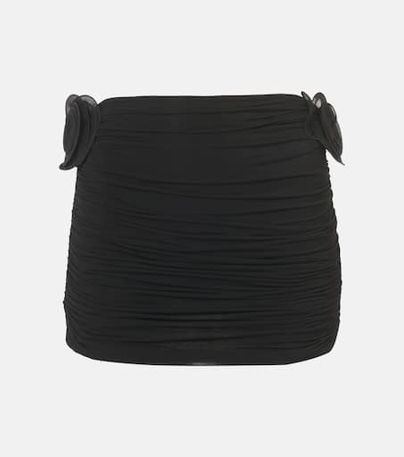 Floral-appliqué ruched miniskirt in black - Magda Butrym