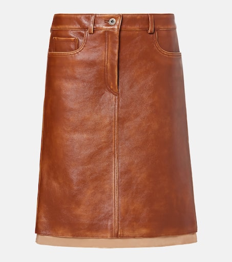 Leather midi skirt in brown - Miu Miu | Mytheresa