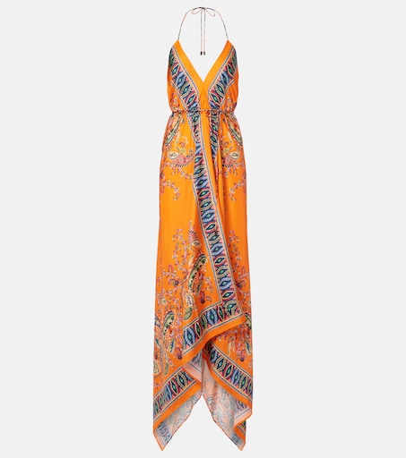 orange paisley maxi dress Tangerine Paisley Tiered Boho Summer Maxi Dress in Poly and Silk by TLB