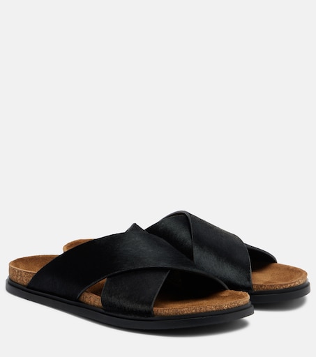 ローサ♡ Cross calf hair sandals in black - The Row | Mytheresa