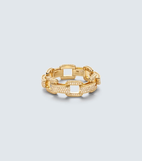 Deco Link 18kt gold ring with diamonds