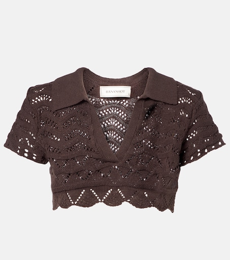 Coco open-knit cotton-blend crop top