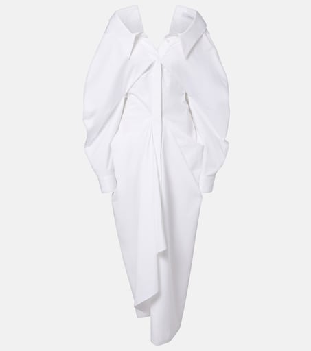 Draped cotton poplin shirt dress