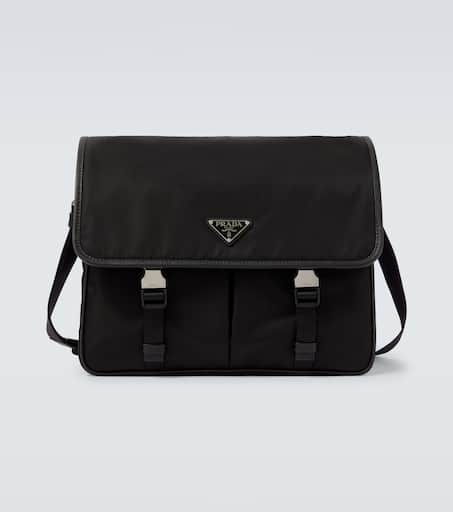 Re-Nylon leather-trimmed messenger bag in black - Prada | Mytheresa