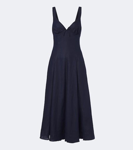 Adalee pleated shirred linen midi dress