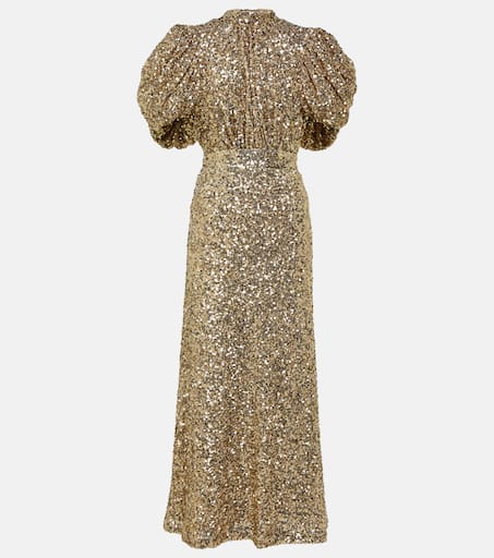 Sequined puff-sleeve midi dress in gold - Rotate | Mytheresa
