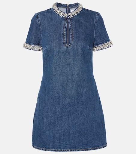 Crystal-embellished denim minidress in blue - Self Portrait | Mytheresa Crystal-embellished denim minidress in blue - Self Portrait | Mytheresa