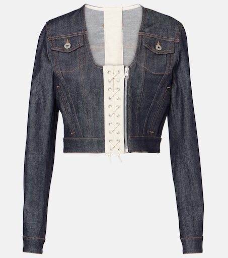 Lace-up cropped denim jacket in blue - Jean Paul Gaultier | Mytheresa