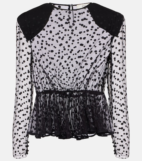 Polka-dot peplum cotton-blend tulle top in black - Chloe | Mytheresa