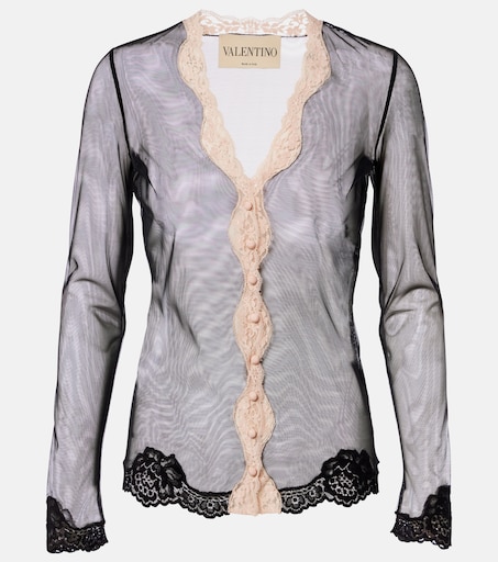 Valentino Lace-trimmed sheer mesh cardigan