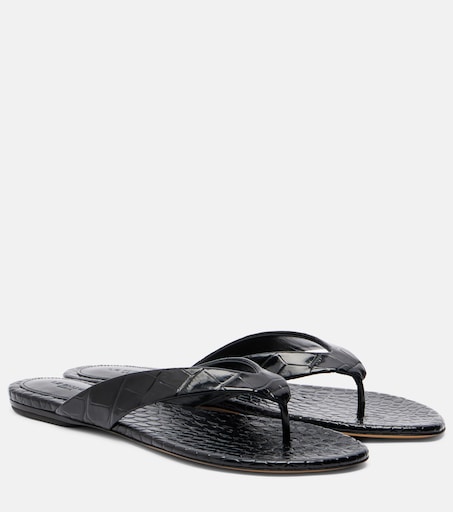 Croc-effect leather thong sandals in black - Le Monde Beryl
