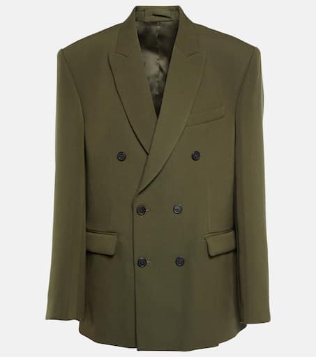 Double-breasted virgin wool blazer in green - Wardrobe NYC