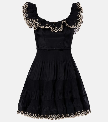 zimmermann black ruffle dress Zimmermann Black Contrast Embroidery Tiered Midi Dress