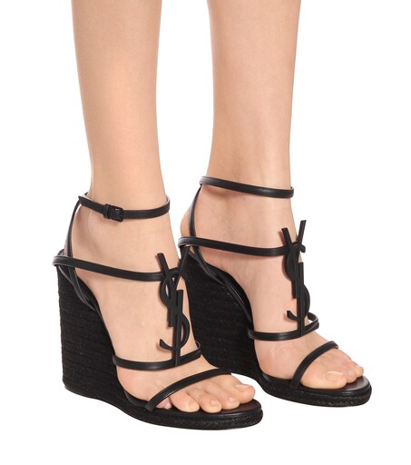 Cassandra 115 Wedge Espadrille Sandals in Black - Saint Laurent | Mytheresa