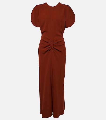 Puff-sleeve gathered midi dress in red - Victoria Beckham | Mytheresa