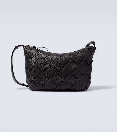 Diago Intreccio leather shoulder bag in black - Bottega