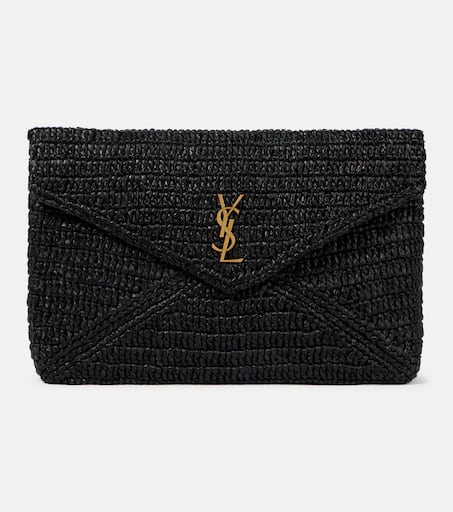【関税&送料込】Saint Laurent Raffia And Leather Cassandre S SAINT LAURENT Cassandre raffia clutch | NET-A-PORTER