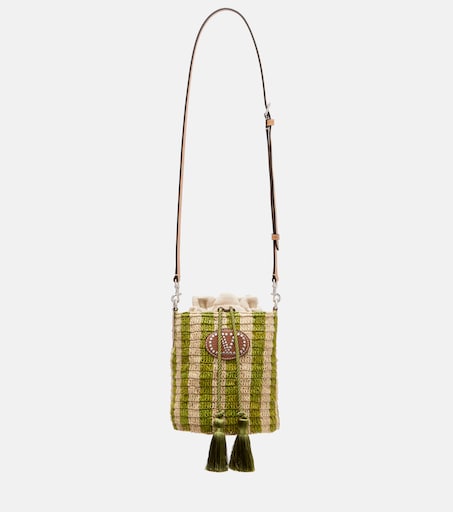 VLogo Mini striped raffia crossbody bag in green - Valentino
