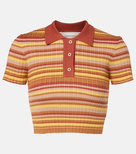 Mike ribbed-knit striped cropped polo shirt