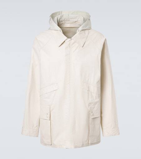 Hooded coated linen-blend raincoat in beige - Lemaire | Mytheresa