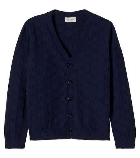GG cotton jacquard cardigan in blue - Gucci Kids | Mytheresa