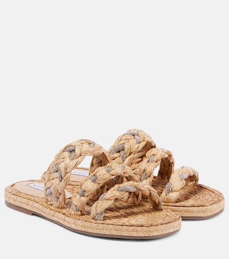 【AQUAZZURA】off to bali 75 shell-embellished raffia mules Aquazzura Off To Bali 75 Shell-embellished Raffia Mules In