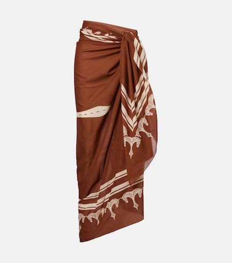 Cotton printed beach cover-up in brown - Johanna Ortiz