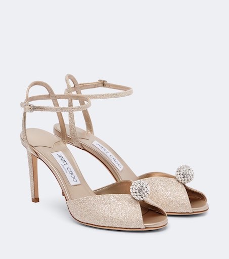 Sacora 85 glitter peep-toe sandals in gold - Jimmy Choo | Mytheresa