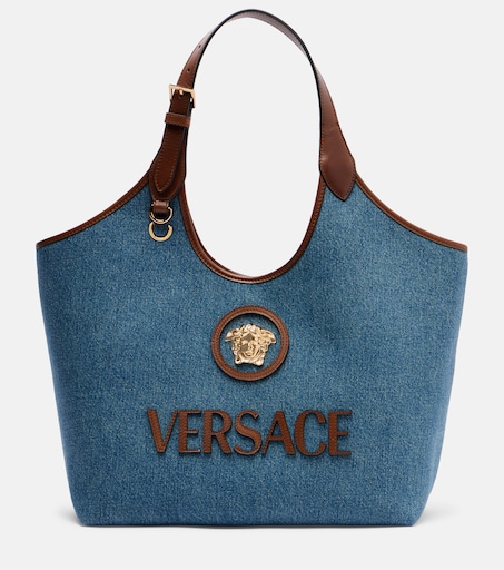 La Medusa denim tote bag in blue - Versace | Mytheresa