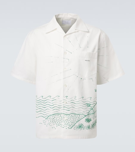 Printed cotton bowling shirt in white - Prada | Mytheresa