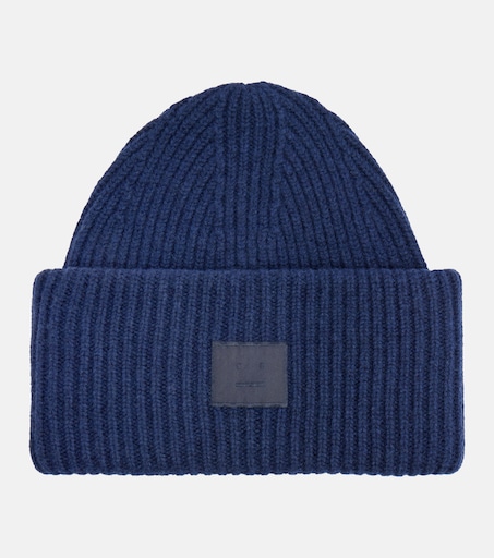 Acne Smiley Wool Hat in Blue Acne Studios Large Face Logo Beanie - Sapphire Blue - FA-UX  main image 4