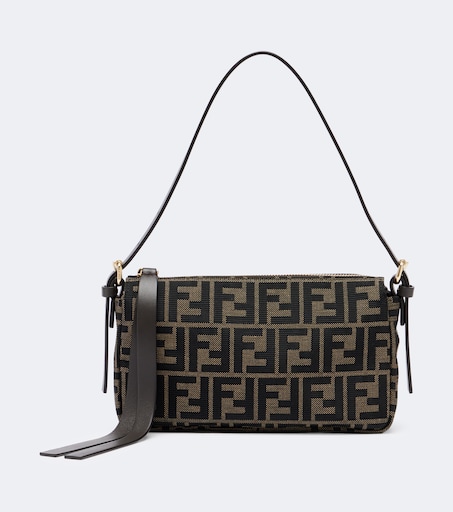 Zip Top Small FF jacquard canvas shoulder bag in black - Fendi