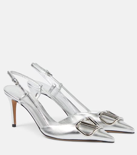 VLogo 80 metallic leather slingback pumps in silver