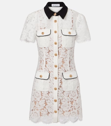 Abito corto in pizzo in Bianco - Self Portrait | Mytheresa