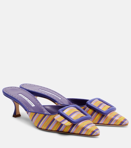 Maysalebi striped leather-trimmed mules in multicoloured - Manolo