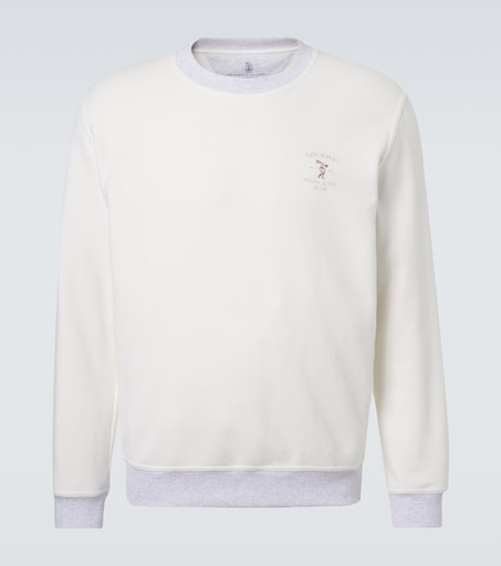BRUNELLO CUCINELLI 長袖カットソー ビーズ装飾 ホワイト　XS Cotton jersey sweatshirt in white - Brunello Cucinelli | Mytheresa