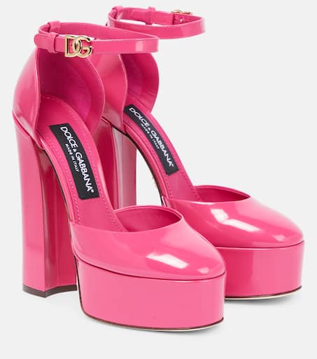 Platform leather sandals in pink - Dolce Gabbana | Mytheresa