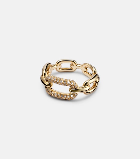 Cable Link 18kt gold ring with diamonds