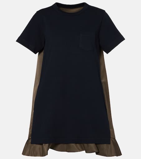 Jersey and twill minidress in black - Sacai | Mytheresa