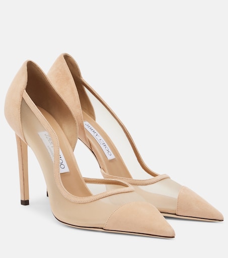Brigitte suede and mesh pumps in beige - Jimmy Choo | Mytheresa