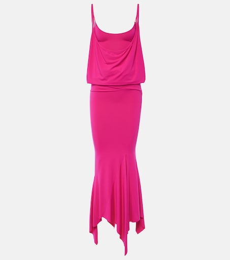 Draped asymmetric jersey midi dress
