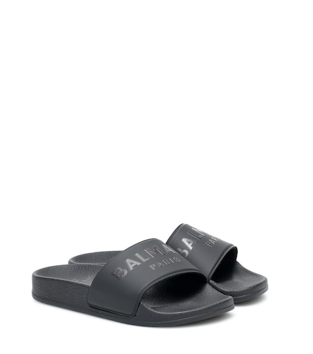 Logo Rubber Slides in Black - Balmain Kids | Mytheresa