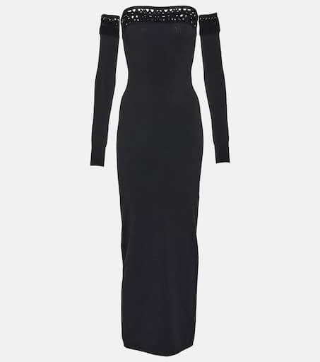 AMERI UND VELOUR OFF SHOULDER DRESS 黒 Black 1960s Off-Shoulder Rhinestones Velvet Dress | Retro Stage