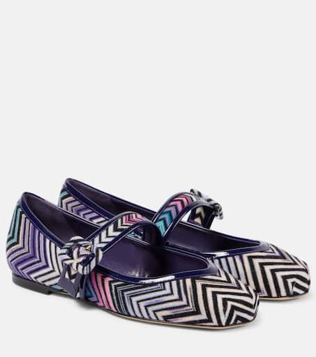 Zigzag leather-trimmed Mary Jane flats in multicoloured