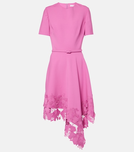 oscar de la renta pink lace dress Orchid guipure wool-blend midi dress in pink - Oscar De La Renta