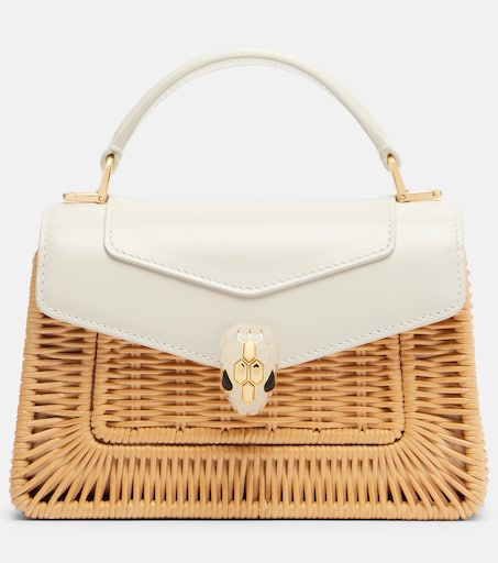 Serpenti Forever Mini wicker top-handle bag in brown - Bvlgari